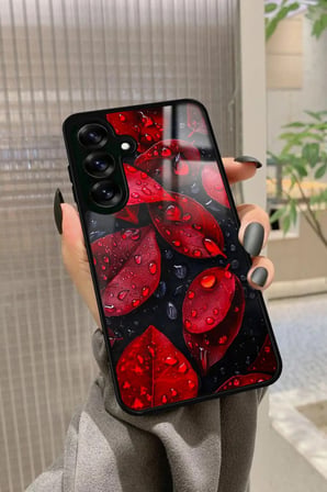 Samsung Galaxy S25 Uyumlu Kırmızı Yaprak Tasarımlı Parlak Silikon Kılıf
