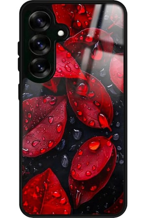 Samsung Galaxy S25 Uyumlu Kırmızı Yaprak Tasarımlı Parlak Silikon Kılıf