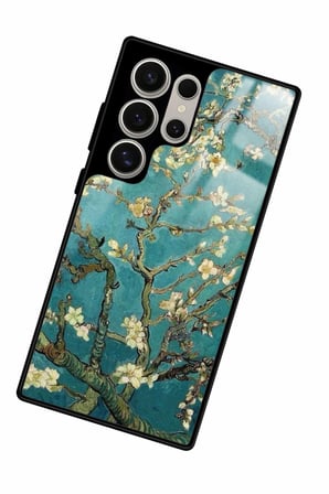 Samsung Galaxy S22 Ultra Uyumlu Van Gogh Yeşil Ağaç Tablo Tasarımlı Parlak Silikon Kılıf