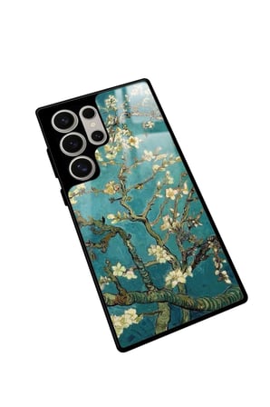 Samsung Galaxy S22 Ultra Uyumlu Van Gogh Yeşil Ağaç Tablo Tasarımlı Parlak Silikon Kılıf