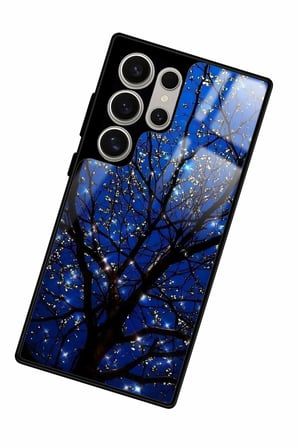 Samsung Galaxy S22 Ultra Uyumlu Van Gogh Mavi Ağaç Tablo Tasarımlı Parlak Silikon Kılıf