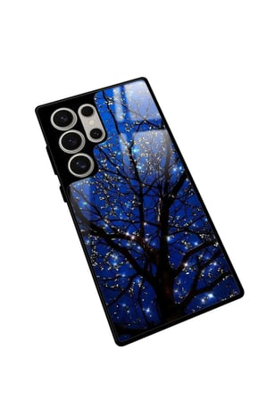 Samsung Galaxy S22 Ultra Uyumlu Van Gogh Mavi Ağaç Tablo Tasarımlı Parlak Silikon Kılıf