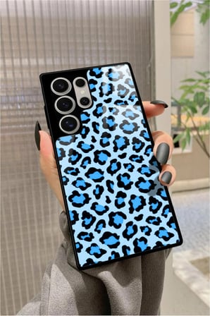 Samsung Galaxy S22 Ultra Uyumlu Mavi Leopar Tasarımlı Parlak Silikon Kılıf