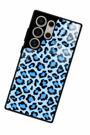Samsung Galaxy S22 Ultra Uyumlu Mavi Leopar Tasarımlı Parlak Silikon Kılıf