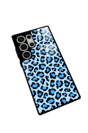 Samsung Galaxy S22 Ultra Uyumlu Mavi Leopar Tasarımlı Parlak Silikon Kılıf