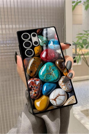 Samsung Galaxy S22 Ultra Uyumlu Renkli Taş Tasarımlı Parlak Silikon Kılıf