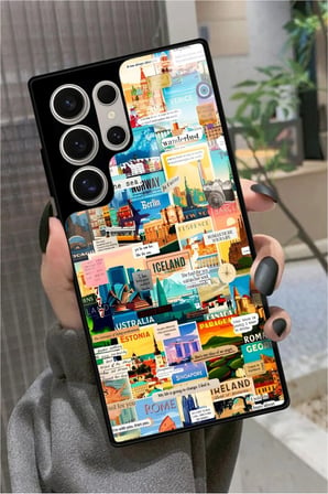Samsung Galaxy S22 Ultra Uyumlu Travel Tasarımlı Parlak Silikon Kılıf