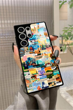 Samsung Galaxy S22 Ultra Uyumlu Travel Tasarımlı Parlak Silikon Kılıf