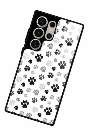 Samsung Galaxy S22 Ultra Uyumlu Siyah-Beyaz Kedi Patisi Tasarımlı Parlak Silikon Kılıf