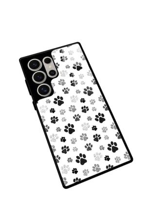 Samsung Galaxy S22 Ultra Uyumlu Siyah-Beyaz Kedi Patisi Tasarımlı Parlak Silikon Kılıf