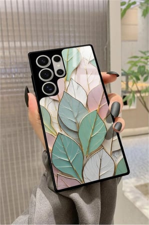 Samsung Galaxy S22 Ultra Uyumlu Yaprak Tasarımlı Parlak Silikon Kılıf