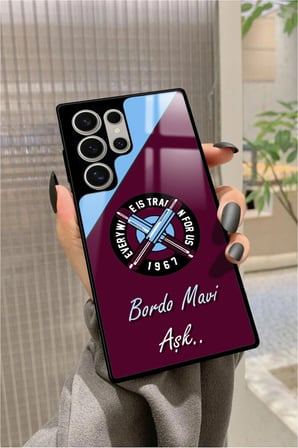 Samsung Galaxy S22 Ultra Uyumlu Bordo Mavi Aşk Yazılı Parlak Silikon Kılıf