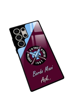 Samsung Galaxy S22 Ultra Uyumlu Bordo Mavi Aşk Yazılı Parlak Silikon Kılıf