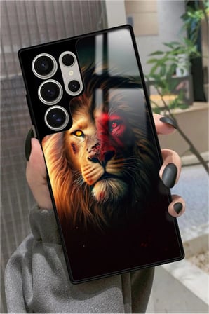 Samsung Galaxy S22 Ultra Uyumlu Aslan Tasarımlı Parlak Silikon Kılıf