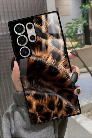 Samsung Galaxy S24 Ultra Uyumlu Kahverengi Leopar Tasarımlı Parlak Silikon Kılıf