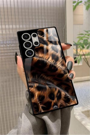 Samsung Galaxy S24 Ultra Uyumlu Kahverengi Leopar Tasarımlı Parlak Silikon Kılıf