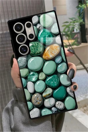 Samsung Galaxy S24 Ultra Uyumlu Yeşil Taş Tasarımlı Parlak Silikon Kılıf