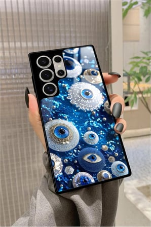 Samsung Galaxy S24 Ultra Uyumlu Nazar Boncuğu Tasarımlı Parlak Silikon Kılıf