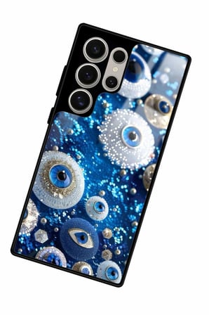 Samsung Galaxy S24 Ultra Uyumlu Nazar Boncuğu Tasarımlı Parlak Silikon Kılıf
