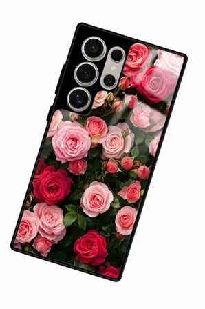 Samsung Galaxy S24 Ultra Uyumlu Pembe Çiçek Tasarımlı Parlak Silikon Kılıf