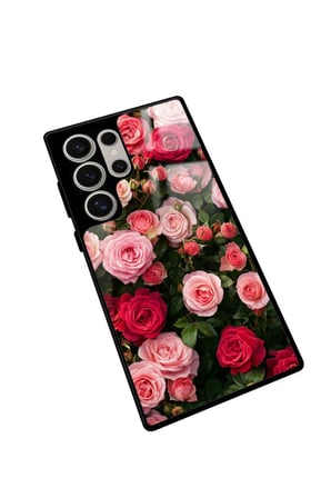 Samsung Galaxy S24 Ultra Uyumlu Pembe Çiçek Tasarımlı Parlak Silikon Kılıf