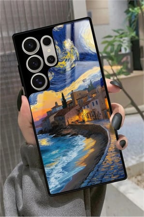 Samsung Galaxy S24 Ultra Uyumlu Van Gogh Tasarımlı Parlak Silikon Kılıf
