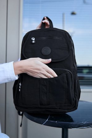 Sanmorris Unisex Suya Dayanıklı Krinkıl Kumaş  Çok Gözlü Koyu Mega Boy Laptop Okul Ve Sırt Çantası