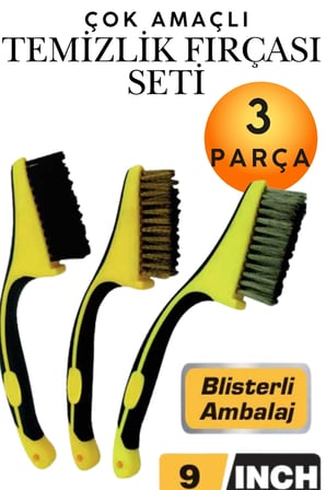 3'lü Set Metal Tel Temizleme Fırçası - Plastik Saplı Çok Amaçlı Pas, Kireç, Ağır Kir Temizleyici Tel Fırça Seti - Mangal, Izgara, Soba ve Ocağı Temizleme Fırçaları