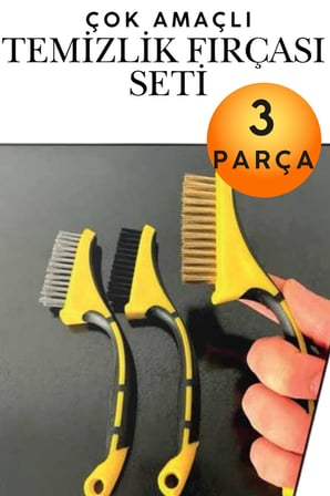 3'lü Set Metal Tel Temizleme Fırçası - Plastik Saplı Çok Amaçlı Pas, Kireç, Ağır Kir Temizleyici Tel Fırça Seti - Mangal, Izgara, Soba ve Ocağı Temizleme Fırçaları