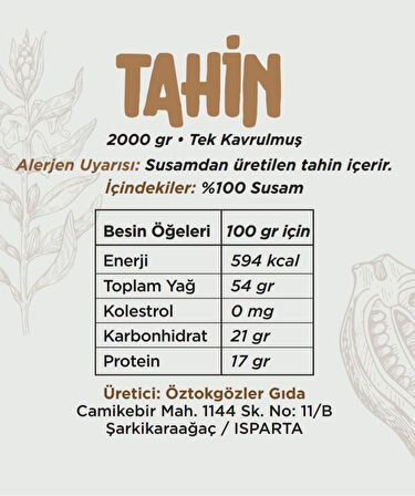 Tek Kavrulmuş Taze Tahin - 2000gr