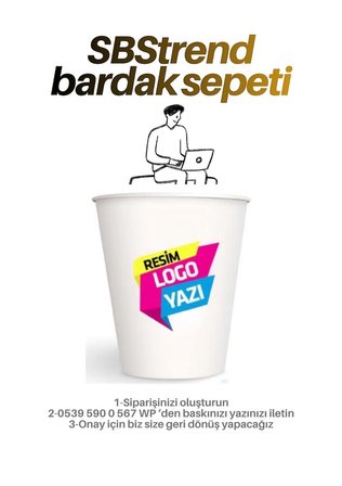Kişiye Firmaya Özel Tasarım Baskılı Logolu KALIN GRAMAJ 7 Oz 50 Adet Baskı Karton Bardak