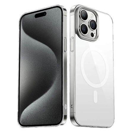 iPhone 15 Pro Max Uyumlu Kılıf Wireless Şarj Özellikli Şeffaf G-Glass Kapak