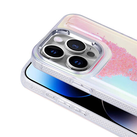 Apple iPhone 14 Pro Uyumlu Kılıf Airbagli Renkli Arka Yüzey Boncuk Tasarımlı Kumul Kapak