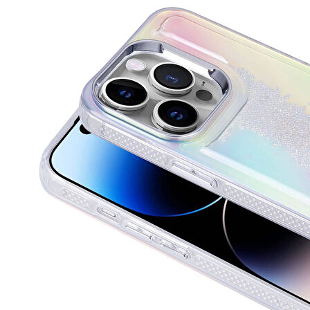 Apple iPhone 14 Pro Uyumlu Kılıf Airbagli Renkli Arka Yüzey Boncuk Tasarımlı Kumul Kapak