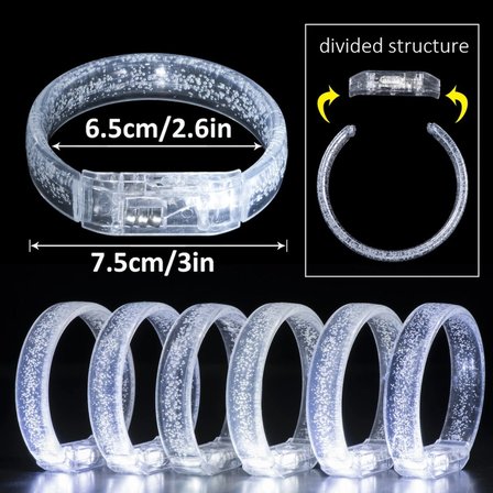 Beyaz-Gümüş Led Işıklı Baskı Yapılabilen Pilli Bileklik Bilezik 1,5 cm Genişlik
