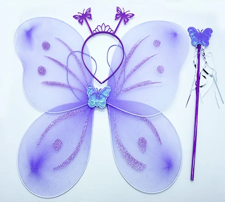 Lila Mor Kız Seti – 50 cm Kanadı, Taç ve Asa