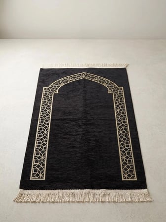 Siyah Şönil Seccade Örgü Püsküllü Sade Hediyelik Standart Boyut