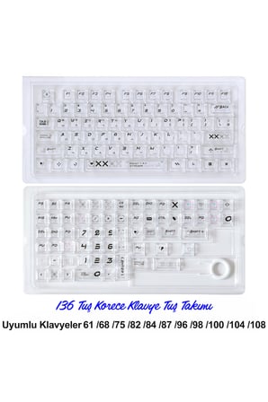136 Tuşlu Keycaps Beyaz baskılı, şeffaf, 136 tuşlu Korece yazı tipi [Kutulu] Tüm Mekanik-Manyetik Klavyeler ile Uyum Sağlamaktadır.