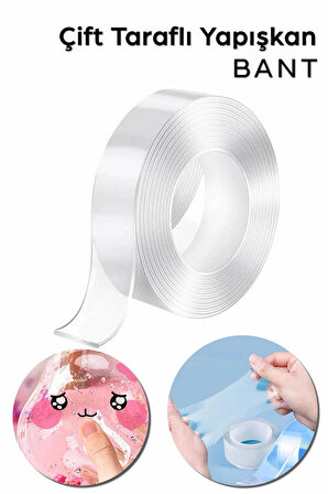 Çift Taraflı Yapışkan Bant Şeffaf Hobi Oyun Bandı - 180 cm X 3 cm