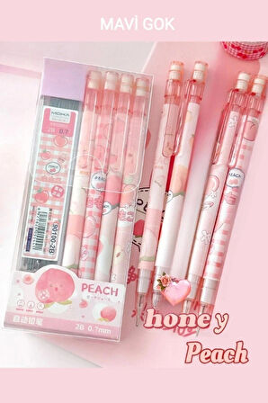 Kawai Şeftali Uçlu kalem 2B 0,7mm (4 adet uçlu kalem + 1 kutu uç)