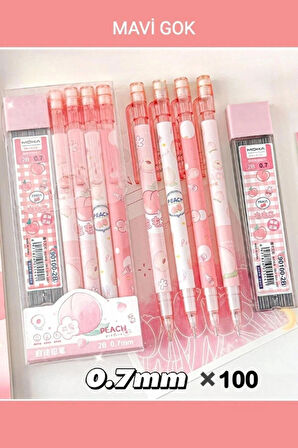 Kawai Şeftali Uçlu kalem 2B 0,7mm (4 adet uçlu kalem + 1 kutu uç)