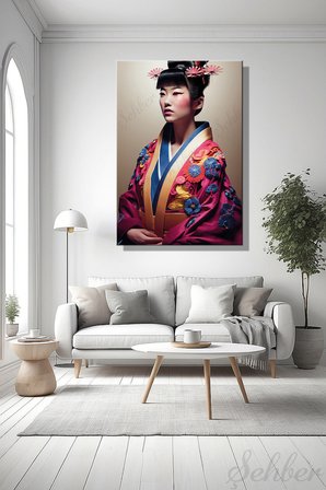 Dikey Dekoratif Kanvas Tablo Tekli Geleneksel Giysili Japon Geyşa Salon Mutfak Yatak Odası Ofis