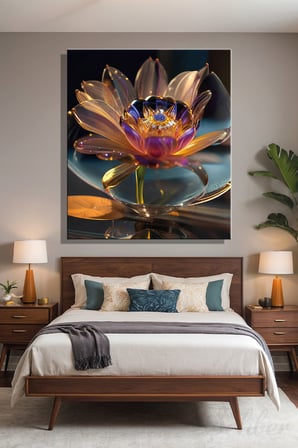 Kristal Lotus Çiçeği Desenli Dekoratif Kanvas Tablo Dikey Tekli Salon Mutfak Yatak Odası Ofis