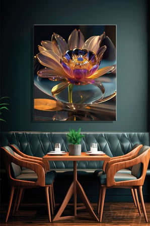 Kristal Lotus Çiçeği Desenli Dekoratif Kanvas Tablo Dikey Tekli Salon Mutfak Yatak Odası Ofis