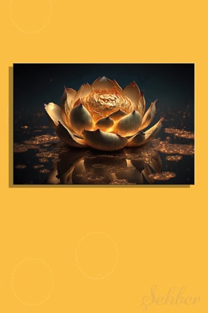 Modern Gold 3D Efekt Lotus Çiçeği Duvar Tablosu Yatay Kanvas Tekli Salon Mutfak Yatak Odası Ofis