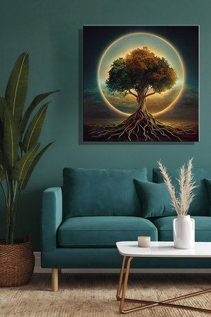 Modern Dekoratif Tekli Kanvas Duvar Tablosu Kare Salon Mutfak Yatak Odası Ofis İllüstrasyon Ağaç