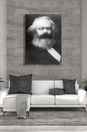 Duvar Tablosu Dikey Kanvas Tekli Salon Mutfak Yatak Odası Ofis Siyah Beyaz Karl Marx Portre