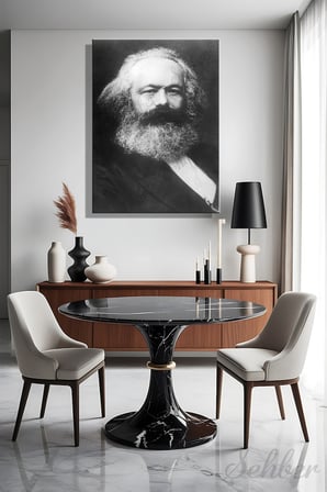 Duvar Tablosu Dikey Kanvas Tekli Salon Mutfak Yatak Odası Ofis Siyah Beyaz Karl Marx Portre