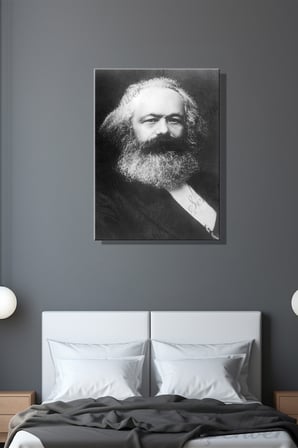Duvar Tablosu Dikey Kanvas Tekli Salon Mutfak Yatak Odası Ofis Siyah Beyaz Karl Marx Portre
