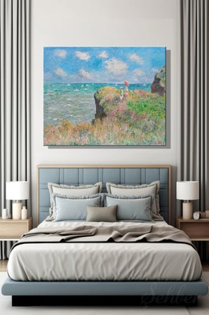 Yatay Tekli Kanvas Duvar Tablosu Modern Salon Mutfak Yatak Odası Ofis Claude Monet Kayalıklar